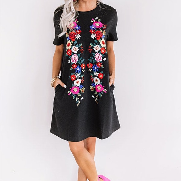 Umgee Black Floral Embroidered Mini Dress - Picture 4 of 5